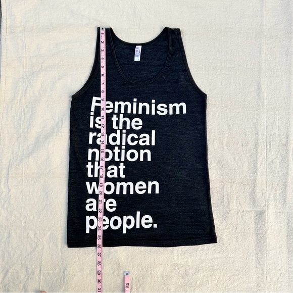 Women’s American Apparel Dark Gray/Black & White Feminism Tank Top (Size XS) - Picture 2 of 5